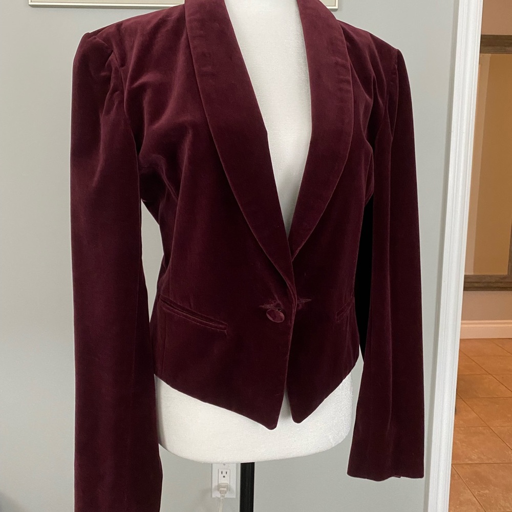 Velvet burgundy blazer from Alfred Sung